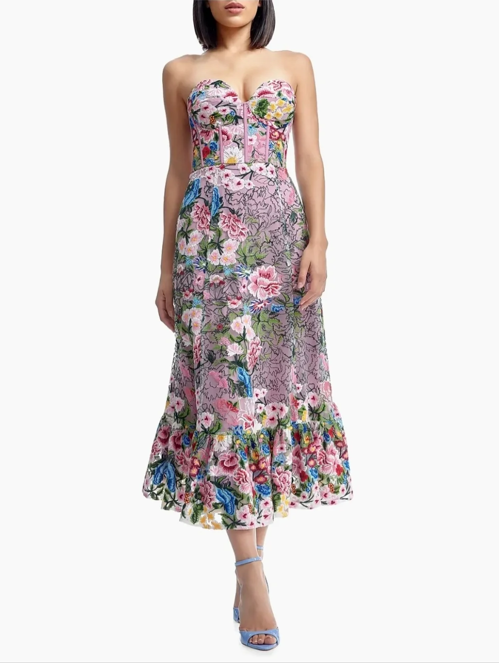 Dress the Population Carina Floral Embroidered Strapless Bustier Fit&Flare Dress - Picture 2 of 12
